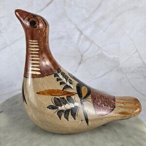 Vintage Mexican Tonala Bird Pottery Hand Painted Bird on Back